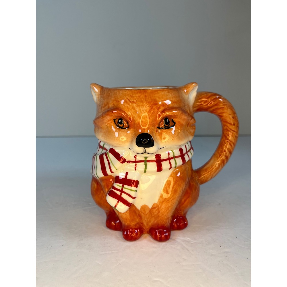 Wonderland Valley Fox Mug 3D Ceramic Coffee Cup‎ with Scarf Hand Crafted Orange